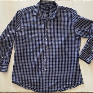 Dockers Men's Blue Collared Plaid Button-front Long Sleeve Shirt Size L